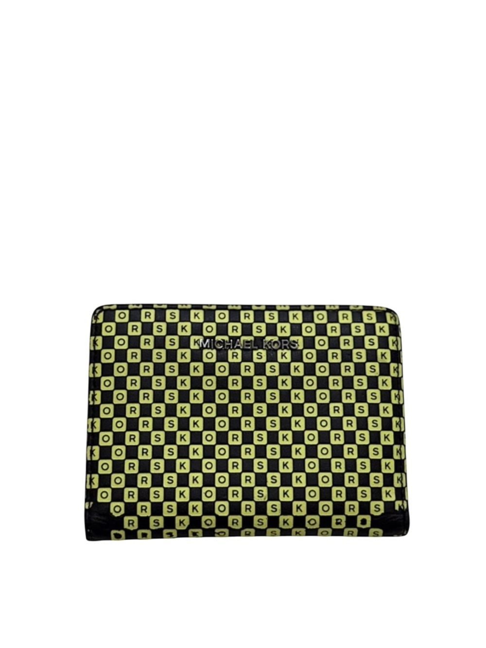 MICHAEL KORS - BLACK LIME GREEN LEATHER NYC TAXI JET SET BI-FOLD SNAP WALLET